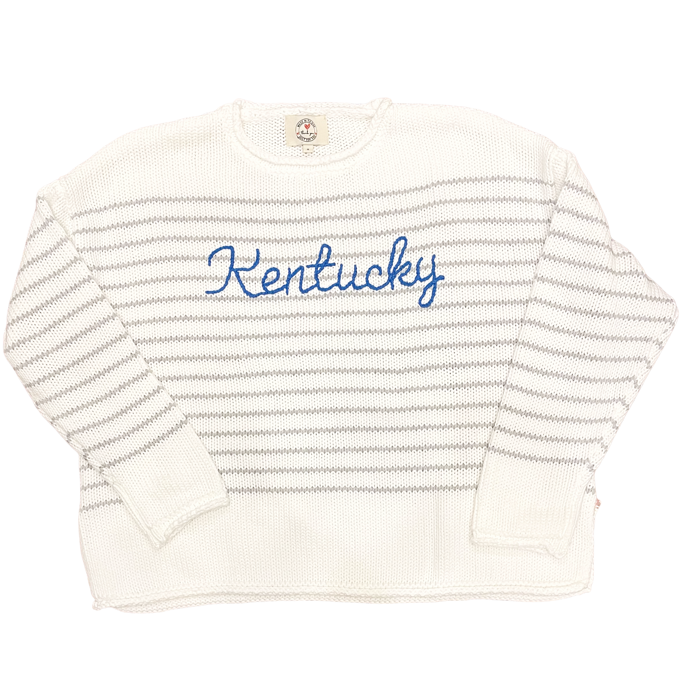 White Cotton Roll Neck Kentucky Script Sweater