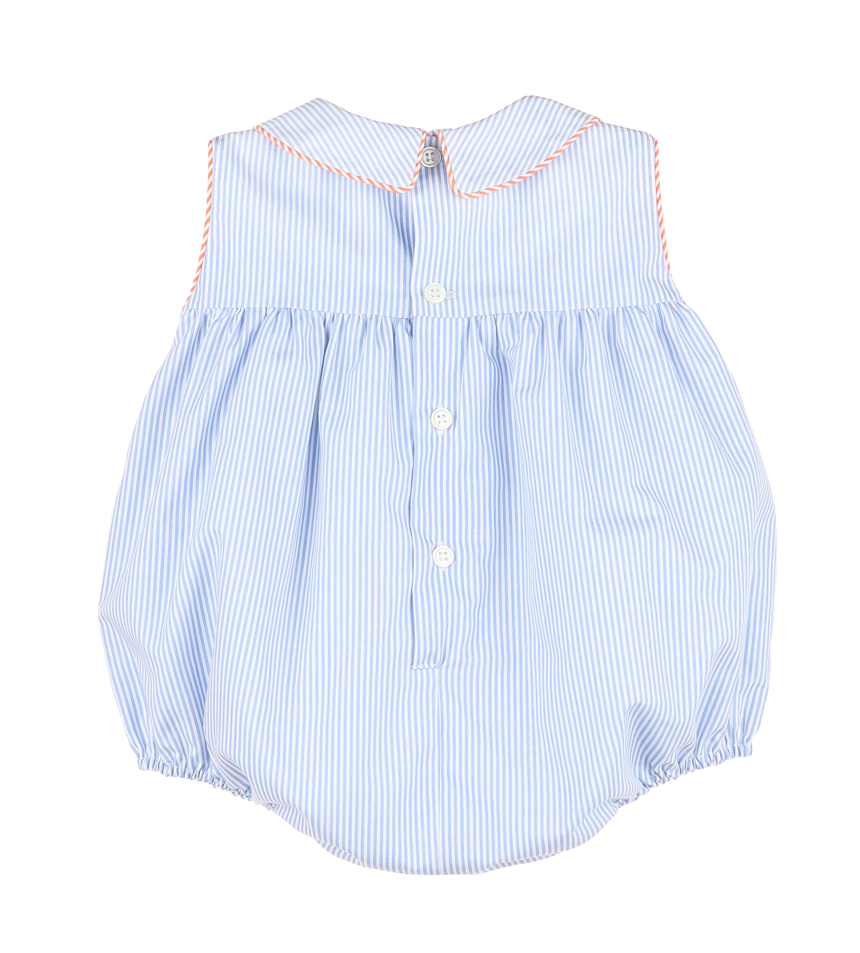 Blue Stripe Boy Bubble with Coral Stripe Trim