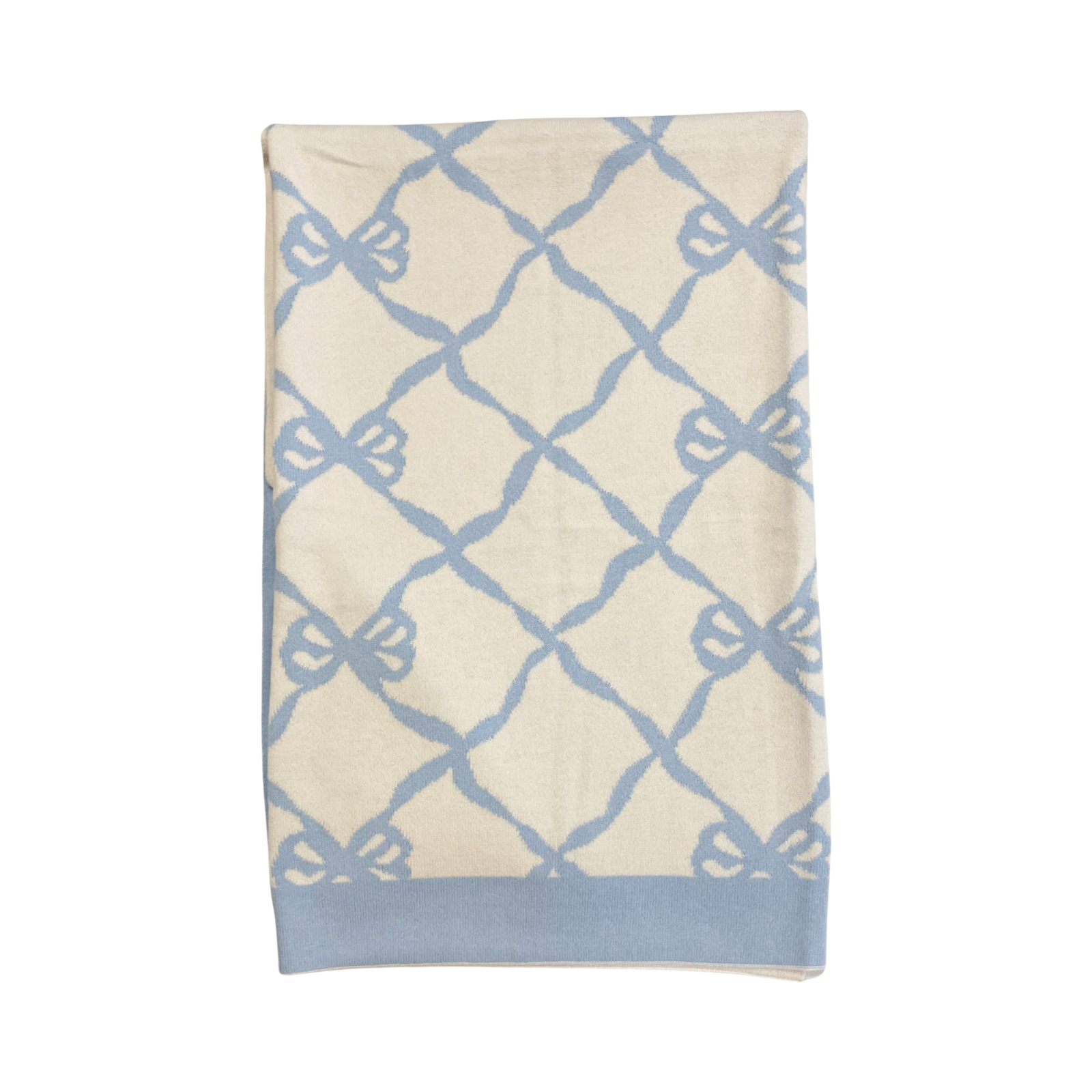 Ellis Bow Blanket - Dream Blue and White