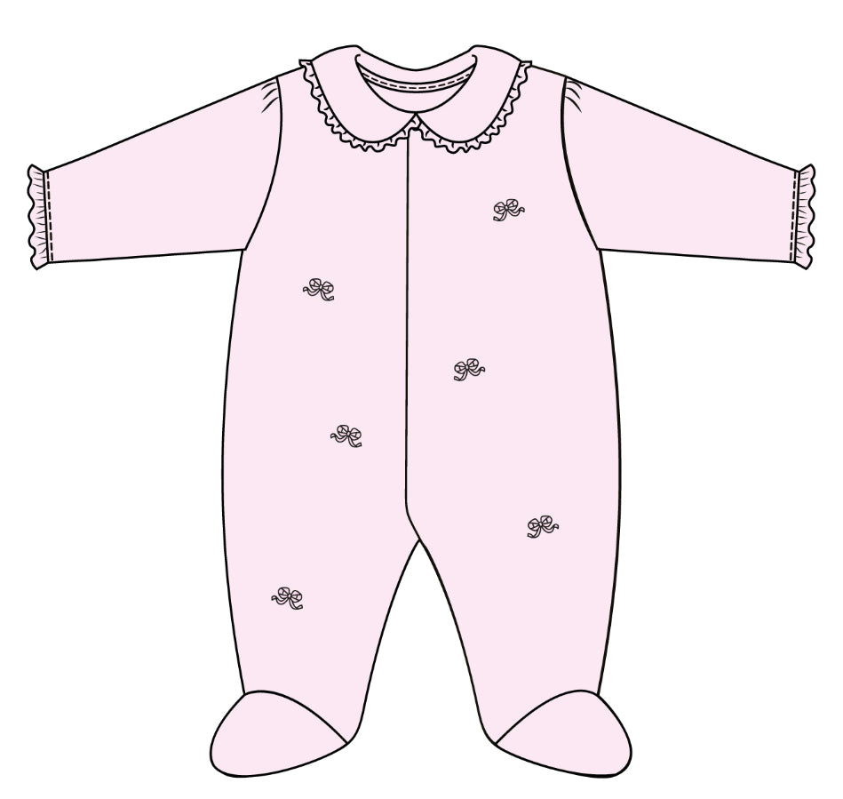 Little Bows Collard Footie with Mini Bow Embroidery