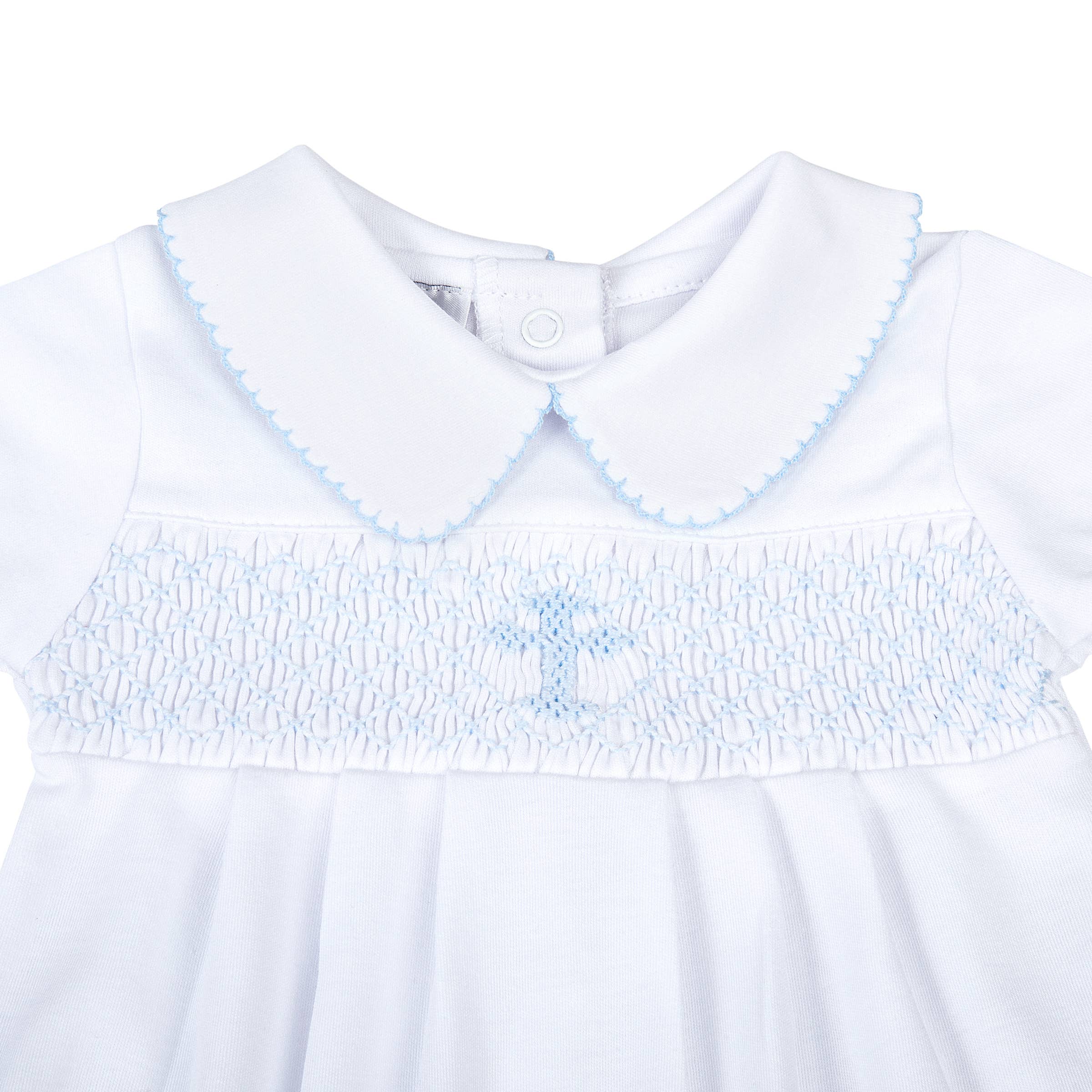 Blessed Smocked Collared S/S Bubble - Blue: Blue / NB