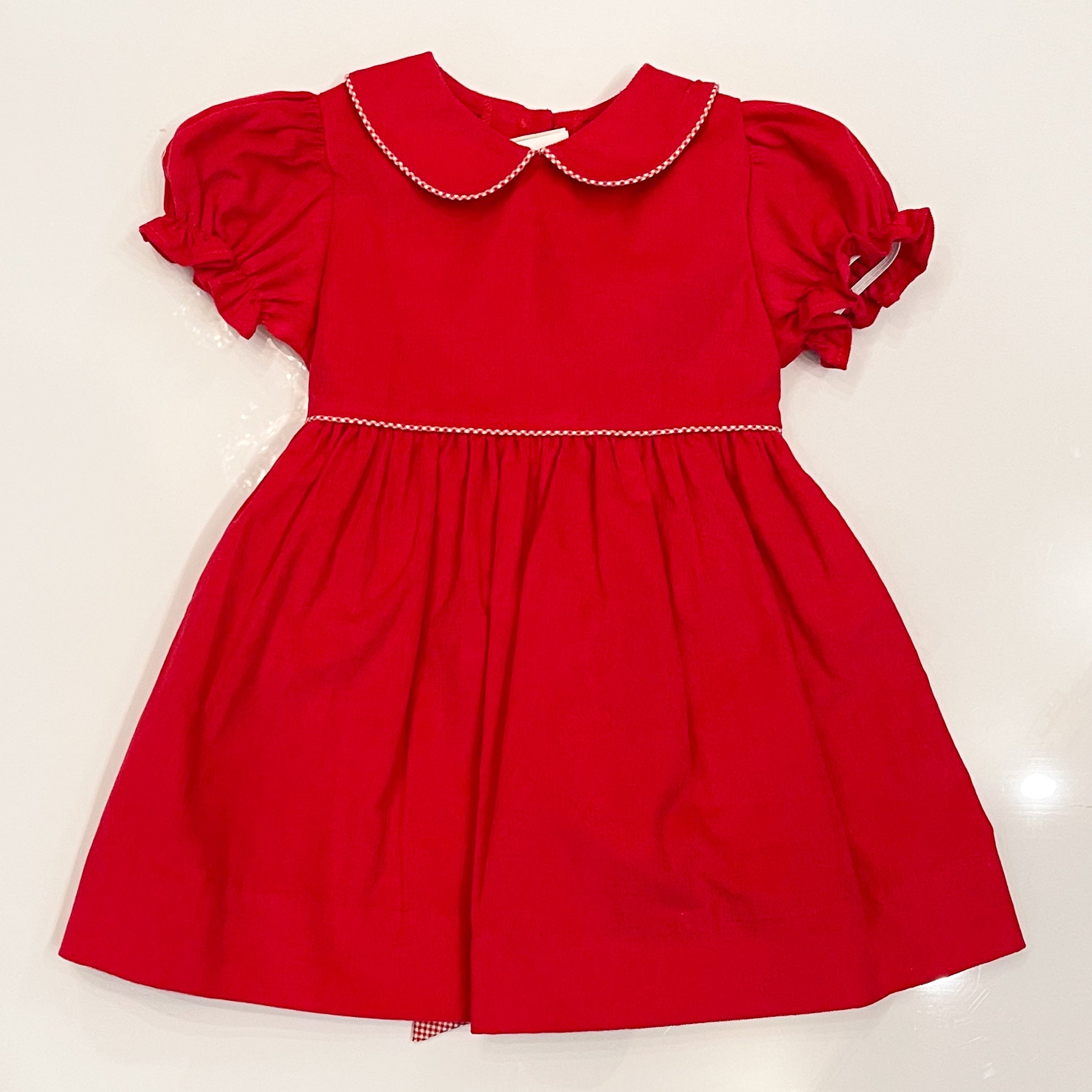 Mia Dress in Red Cord and Red Gingham Trim