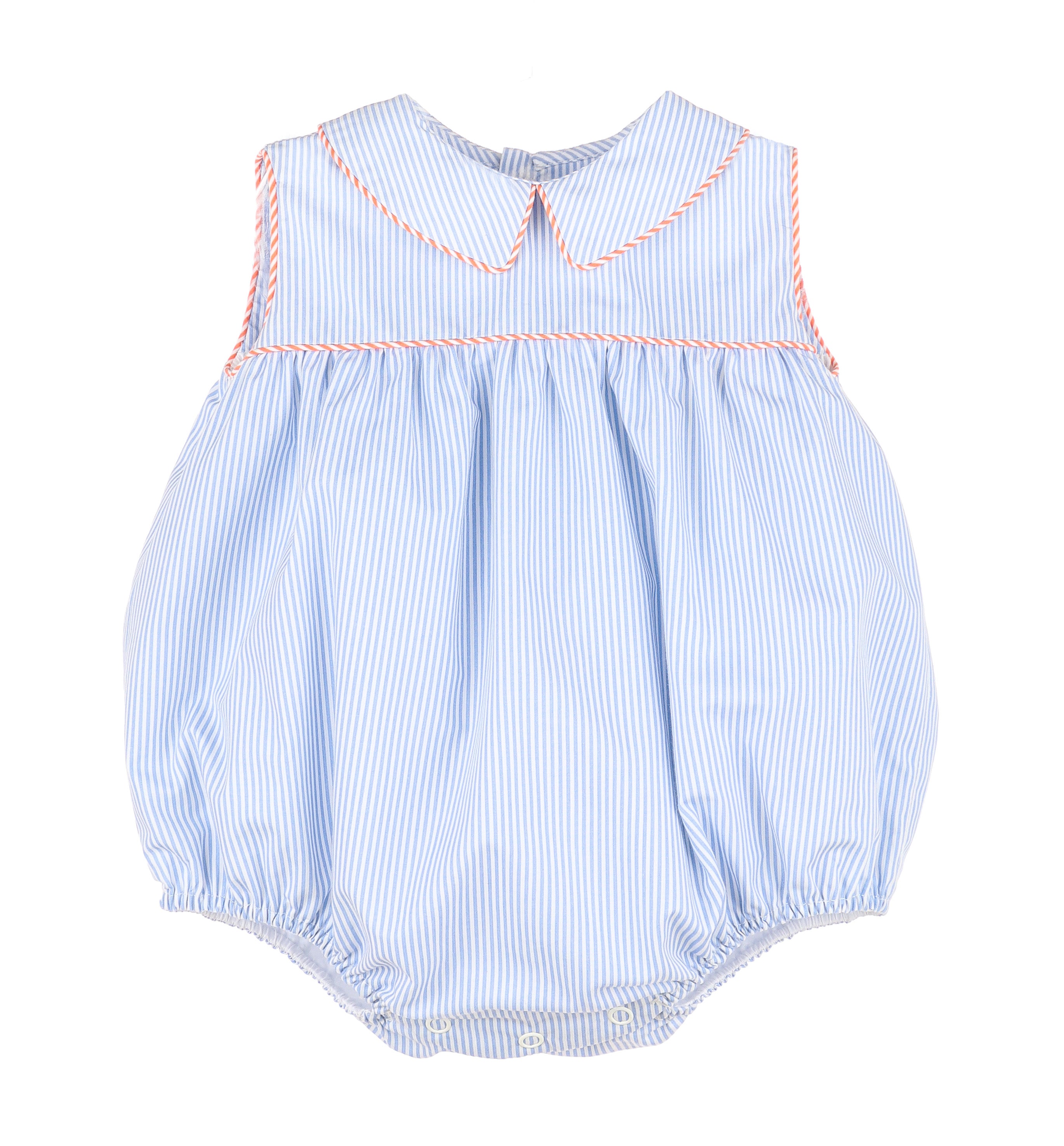 Blue Stripe Boy Bubble with Coral Stripe Trim