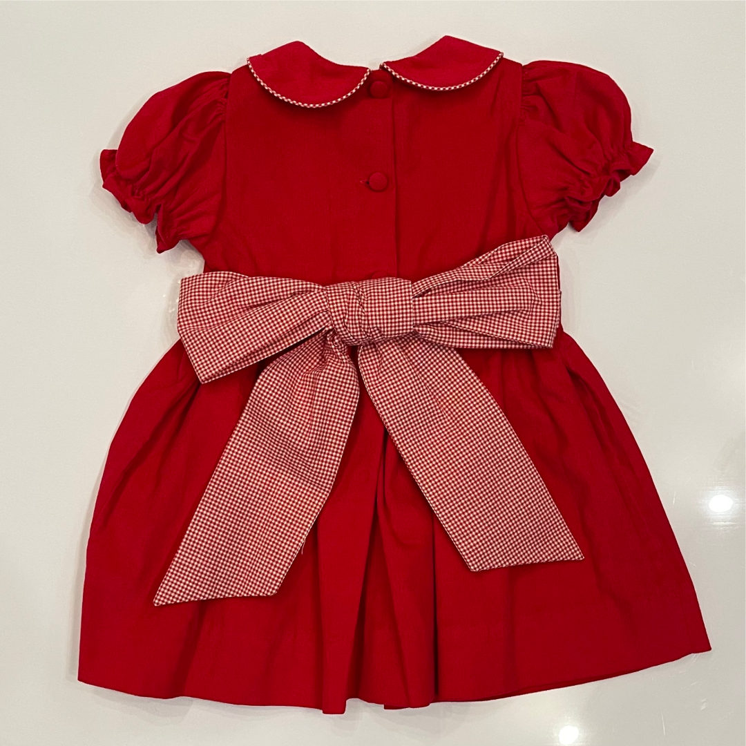 Mia Dress in Red Cord and Red Gingham Trim