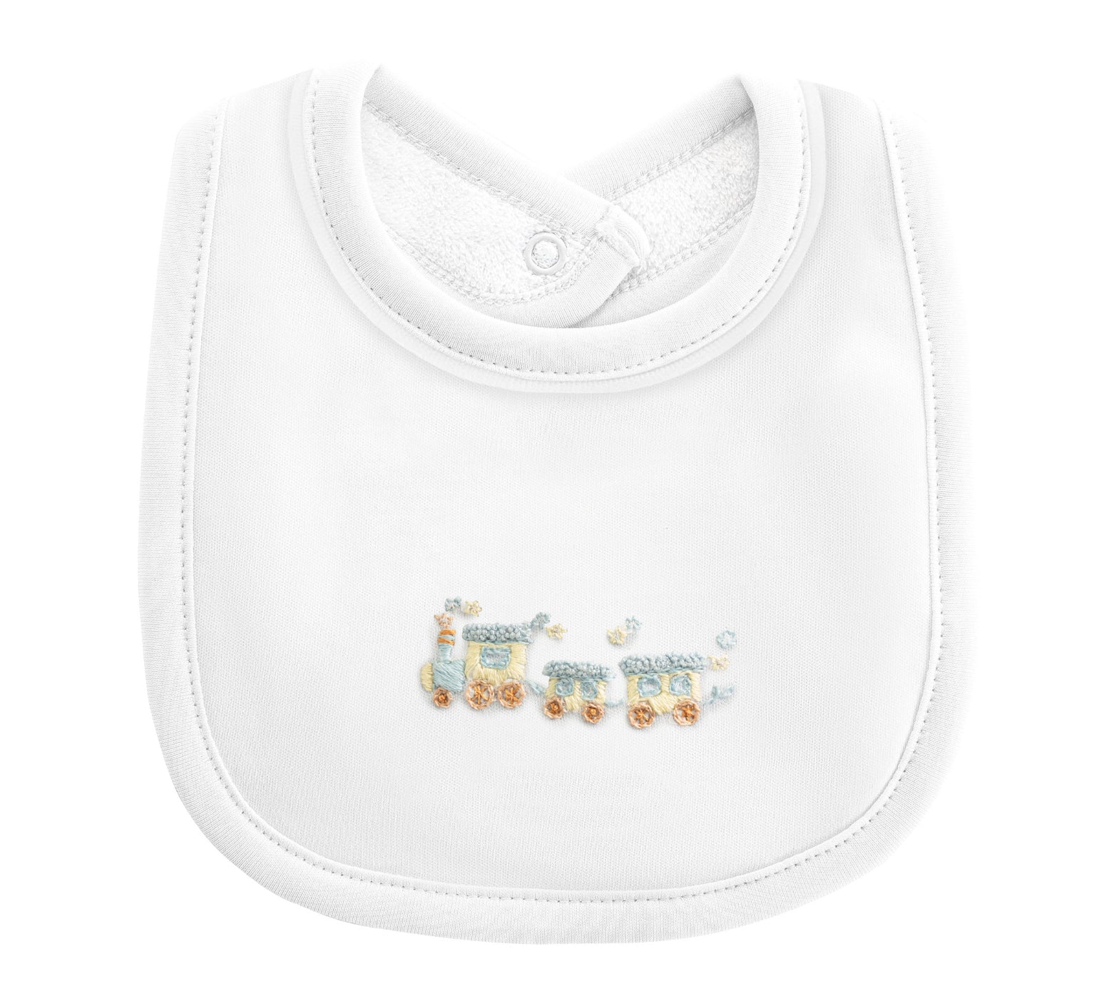 Train White Bib with Piping