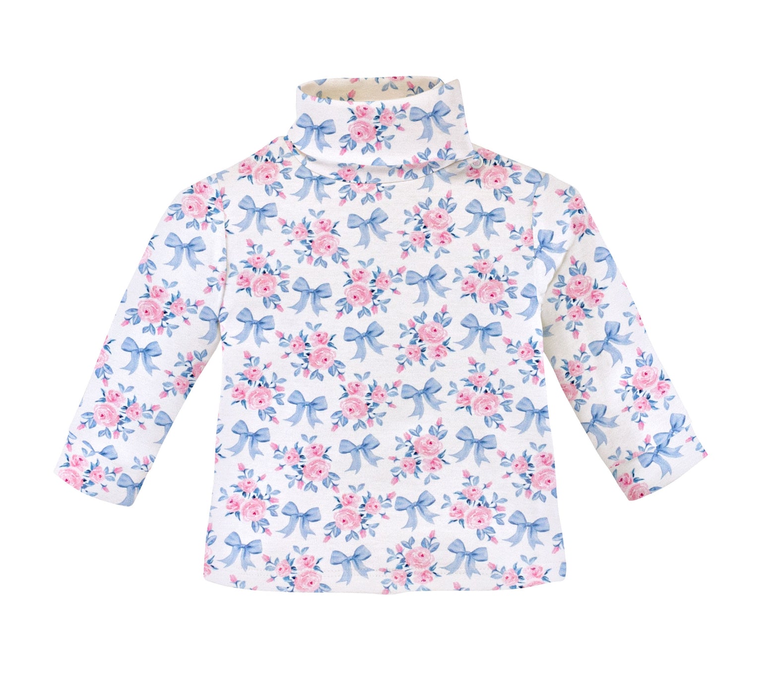 Blue Floral Bows Printed Turtleneck