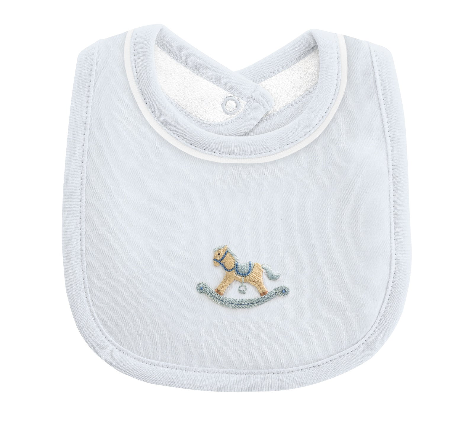 Rocking Horse Blue Bib with Piping
