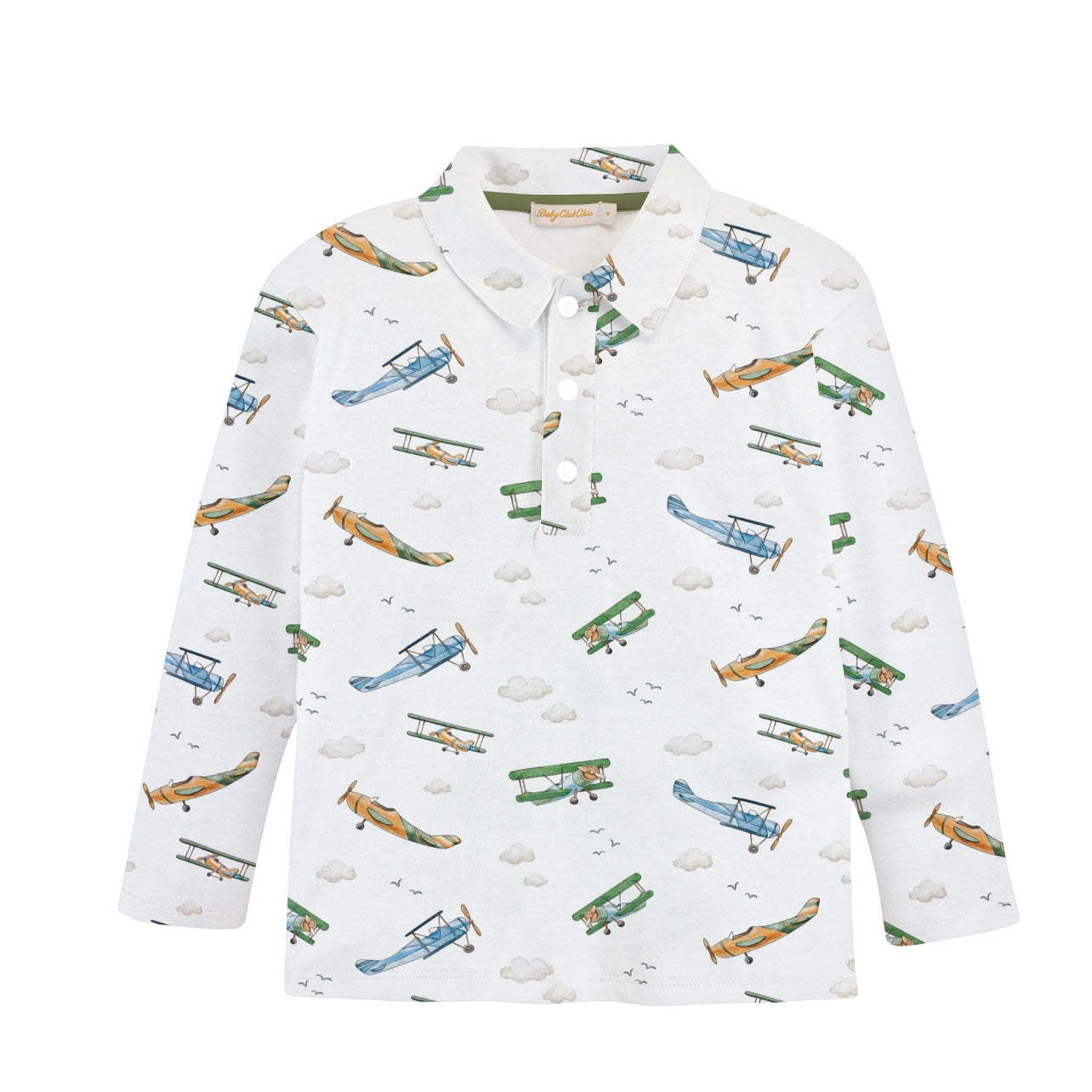 Airplanes Printed Long Sleeve Collared Tee