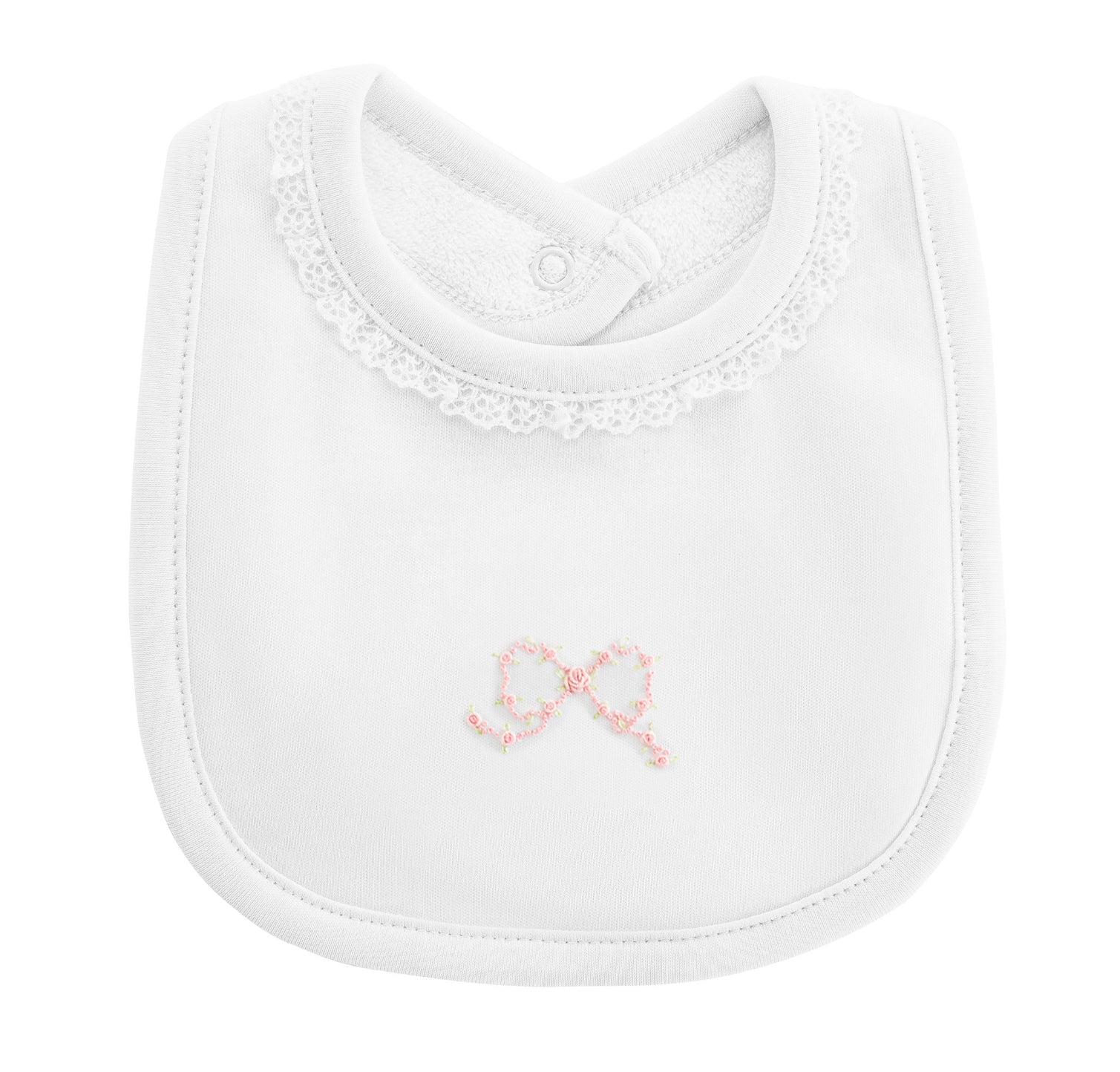 Pretty Bows Bib with Lace Trim