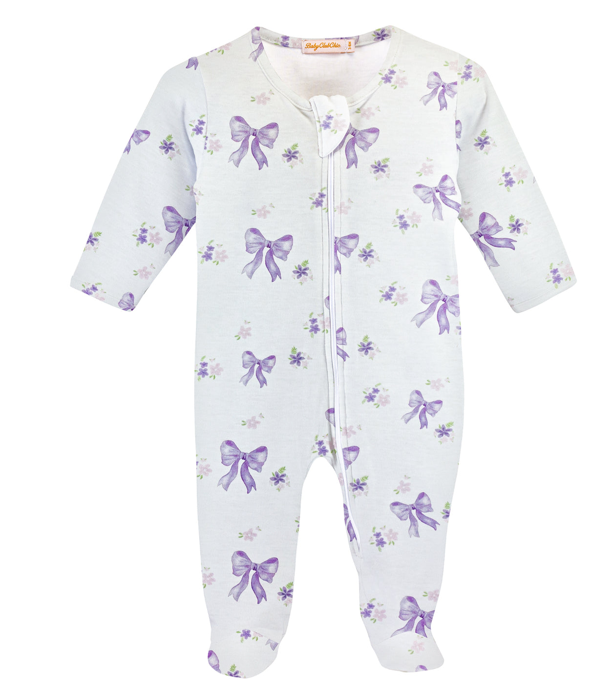 Lavender Bows Zippered Footie