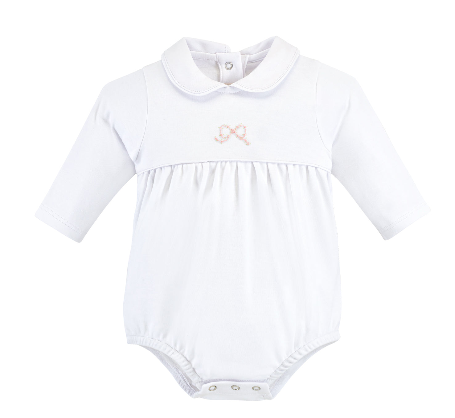 Pretty Bows Long Sleeve Bubble with Collar - White