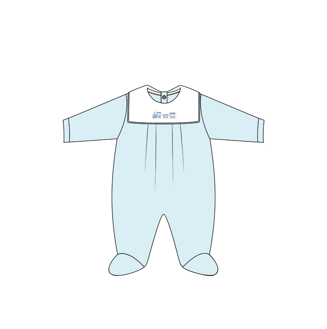 Baby Train Collard Footie in Blue