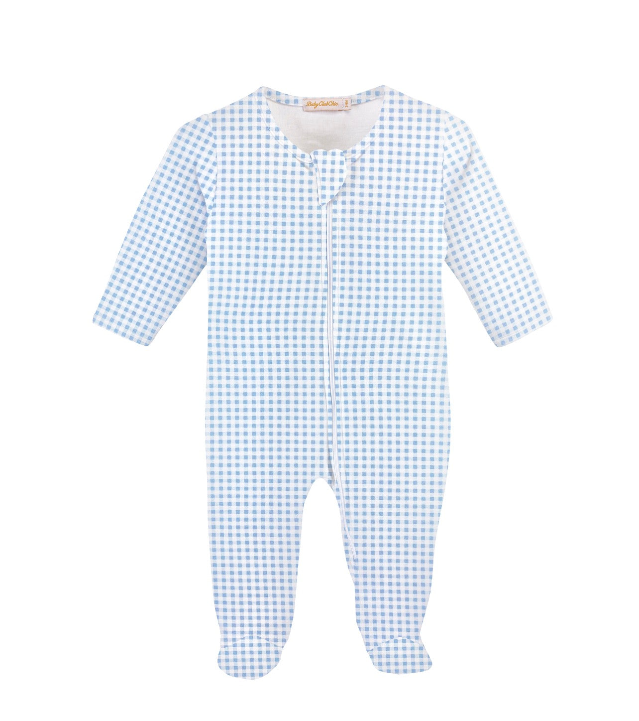 Light Blue Minichecks Zip Up Footie