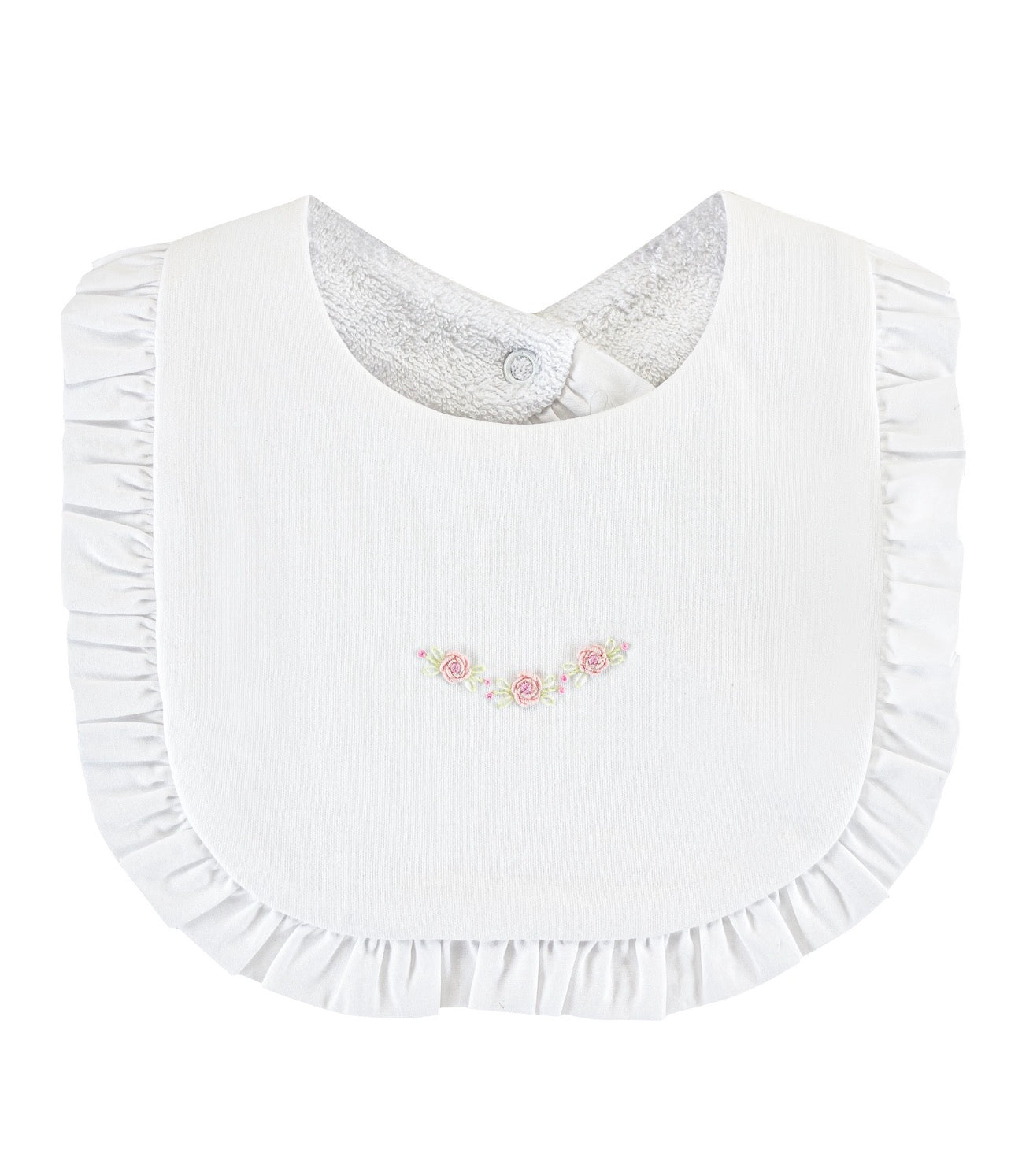 Sweet Roses White Ruffled Bib