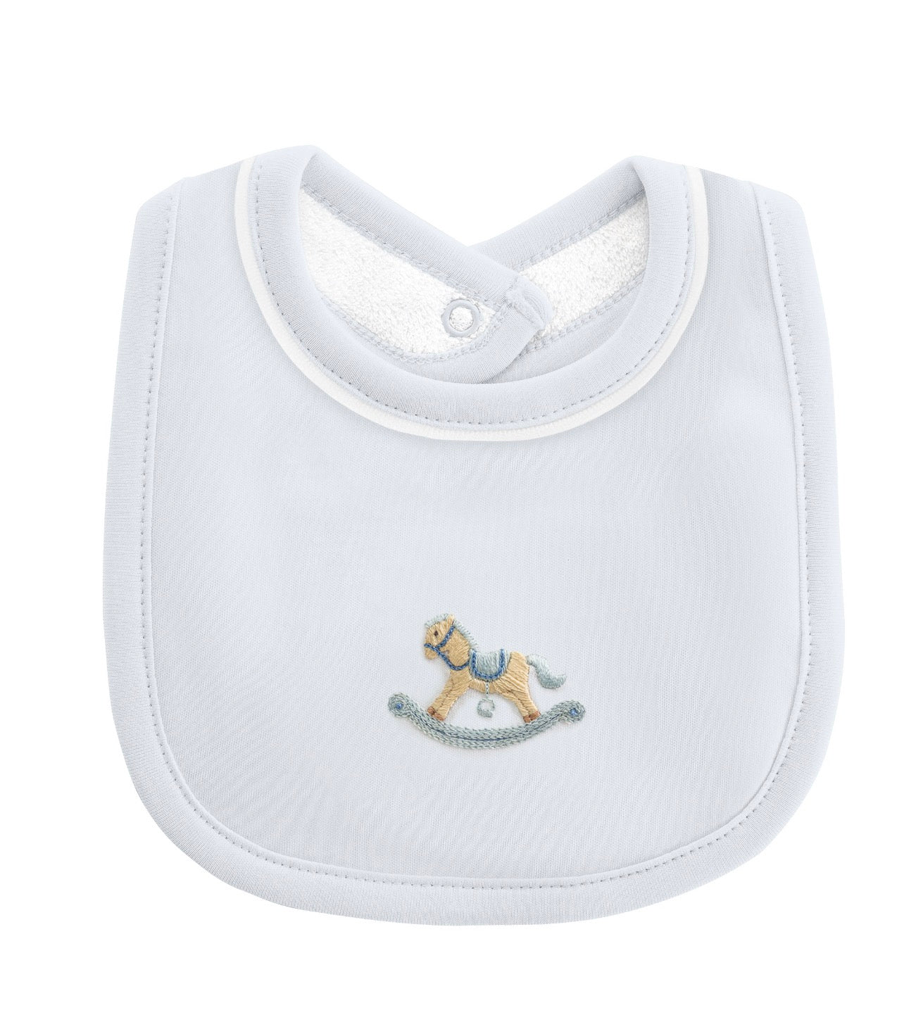 Cute Rocking Horse Blue Bib with Piping