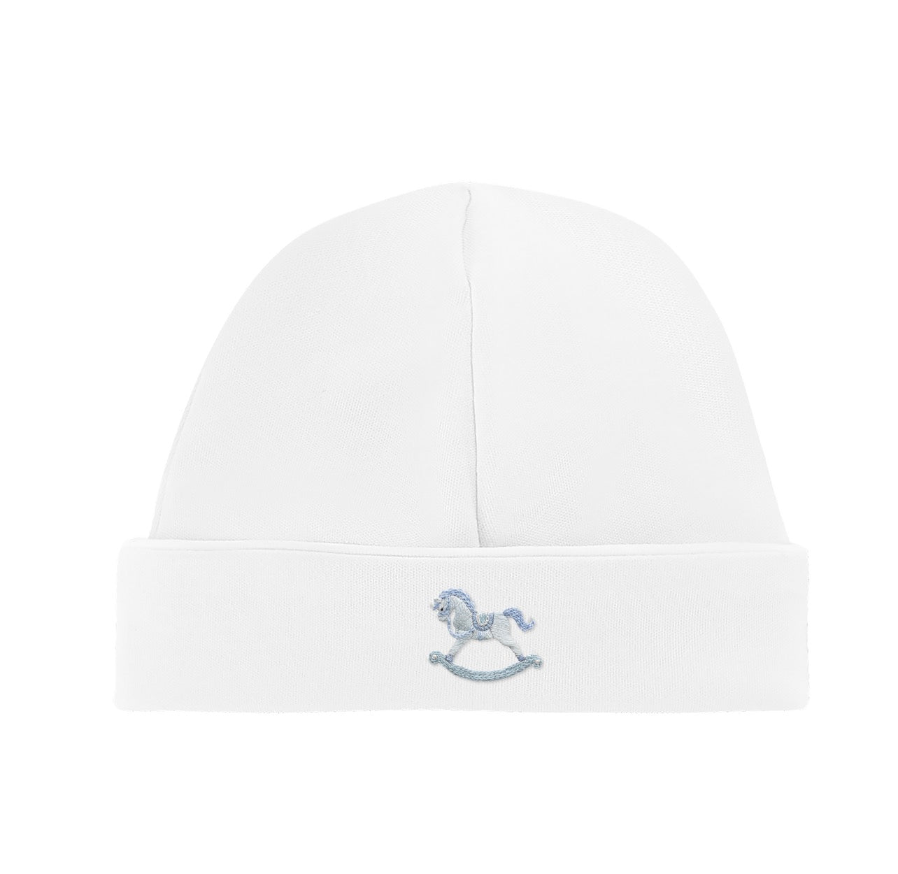 Cute Blue Rocking Horse Hat White with Piping