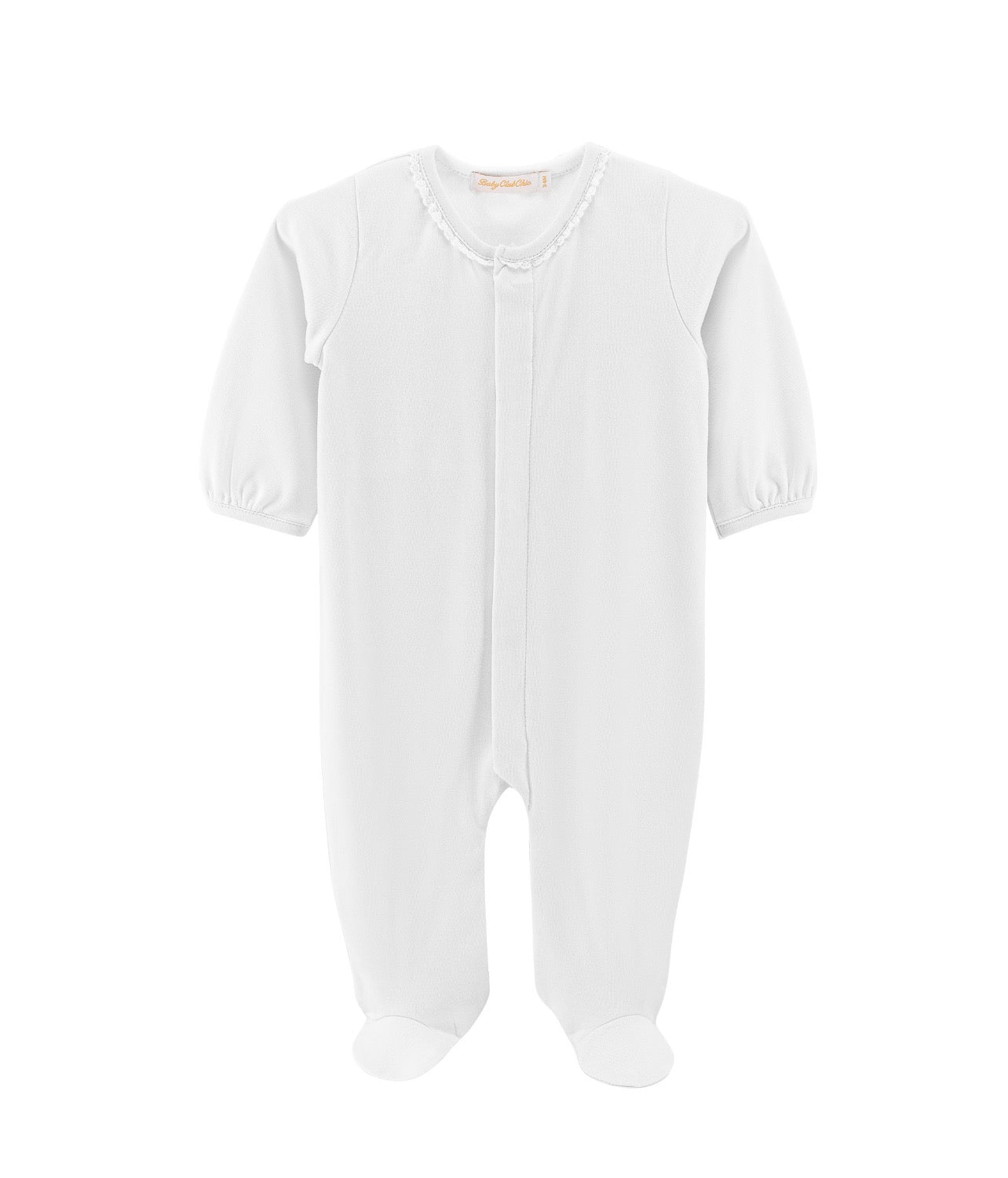 White Footie with Lace Trim