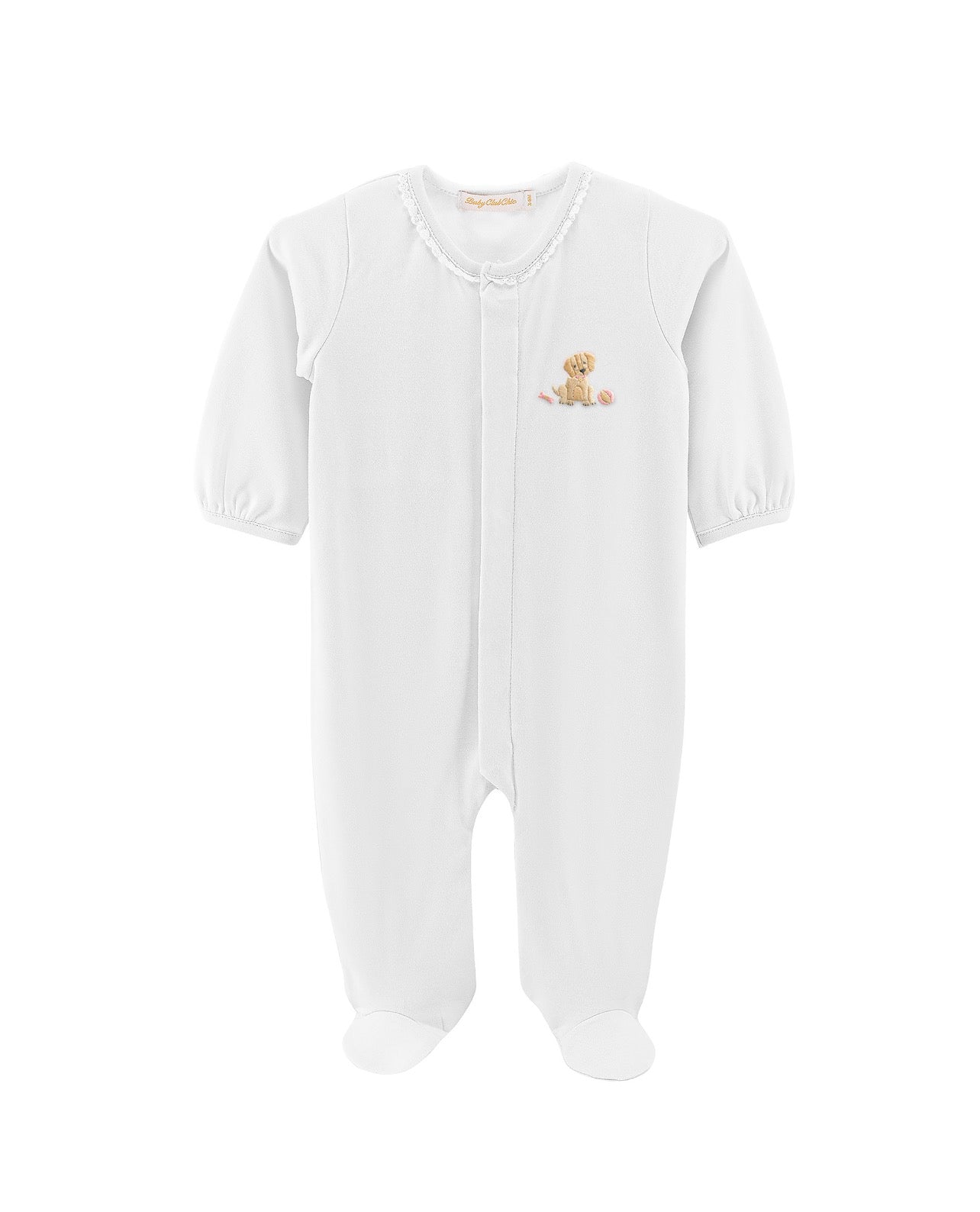 Good Puppy Girl Footie - White with Lace Trim