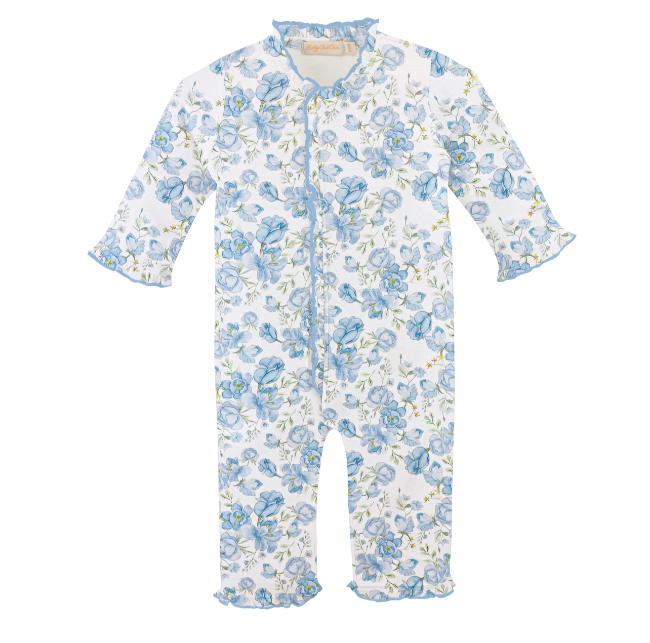 Spring in Blue Printed Coverall w/Ruffles