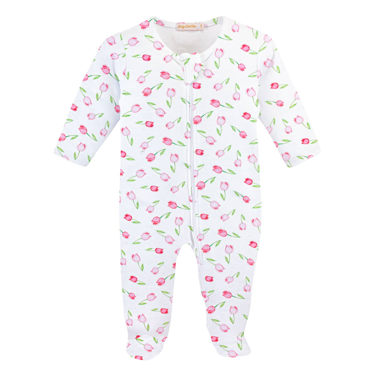 Baby Tulips Pink Printed Zipped Footie