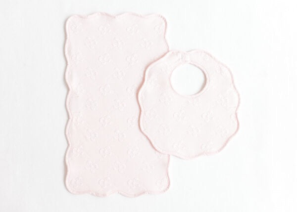 Bib & Burp Set - Pink Jacquard Bows