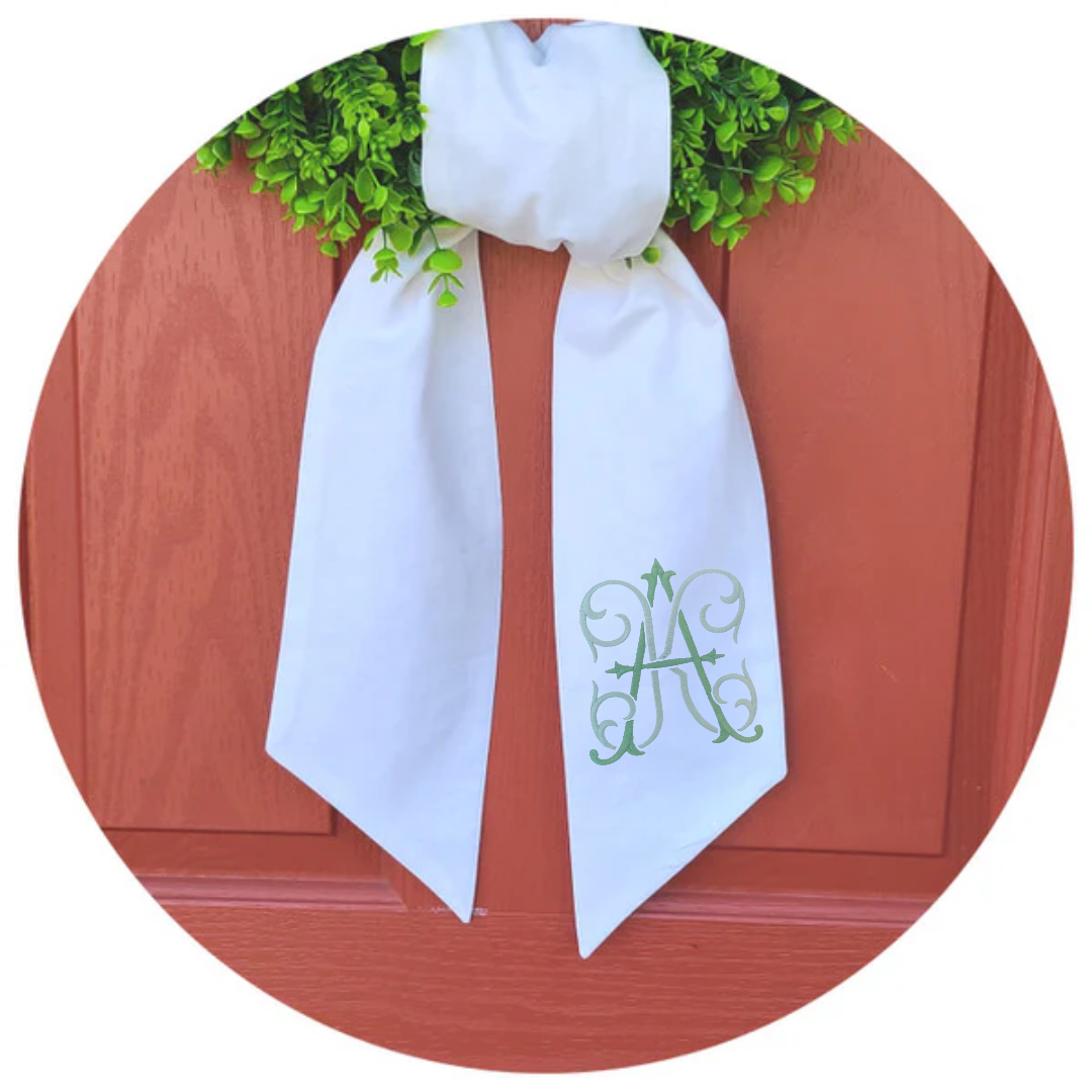 White Linen Wreath Sash