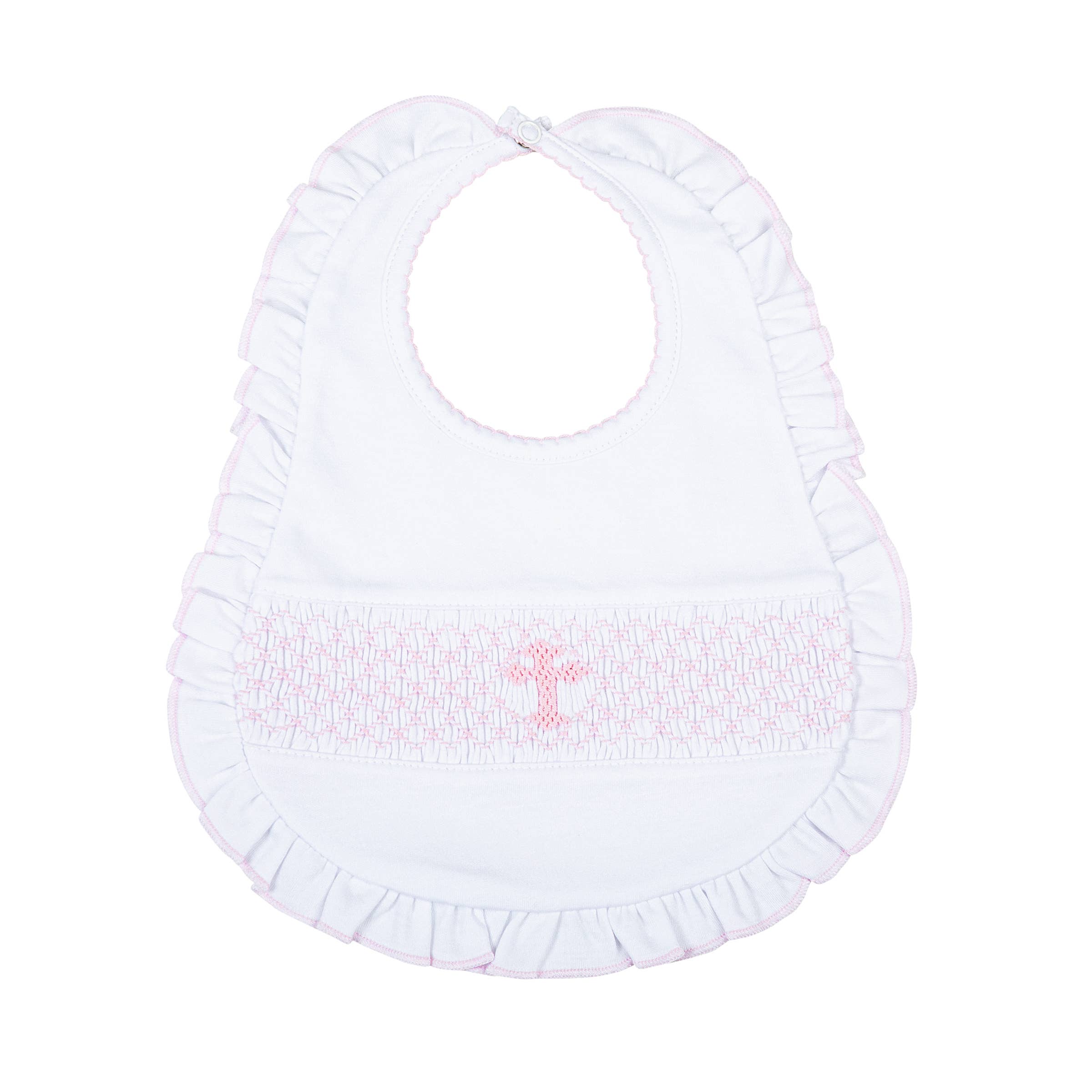 Blessed Smocked Ruffle Bib - Pink: Pink / O/S