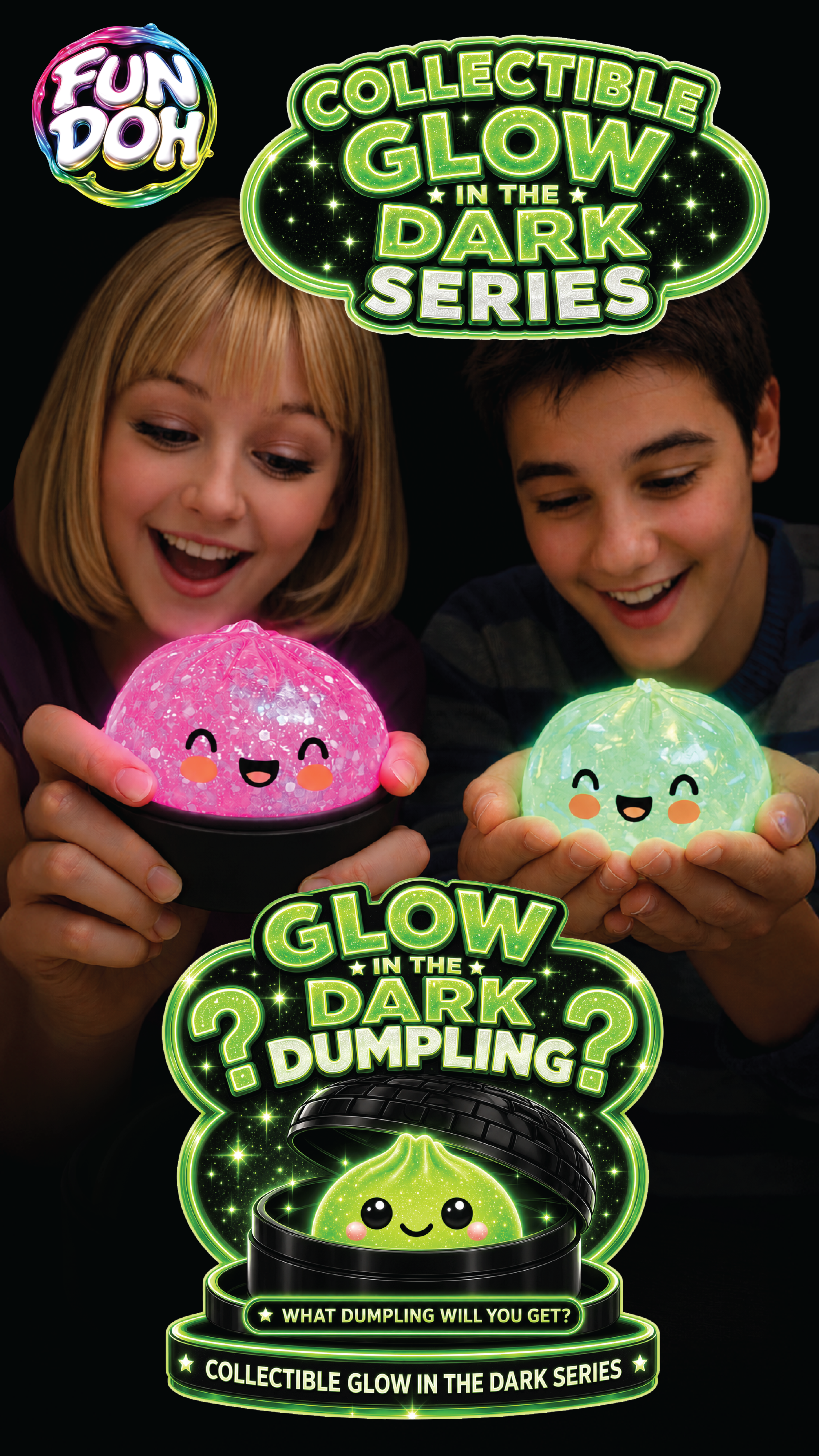 Fun Doh Glow In The Dark Mystery Dumpling Black Basket