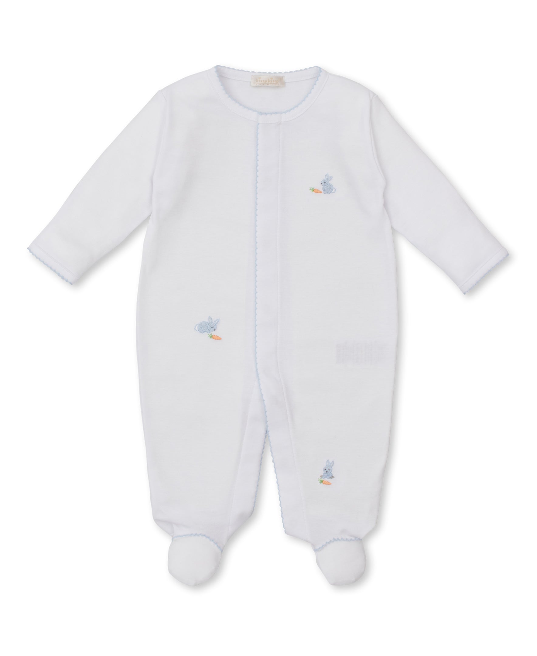 Baby Bunny Patch Footie with Hand Embroidered Bunnies - Blue