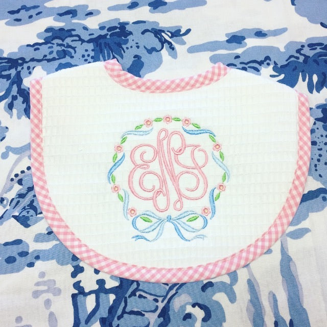 Gingham Trim Bib - Pink