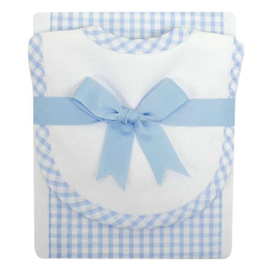 Gingham Burp Pad and Bib Set - Baby Blue