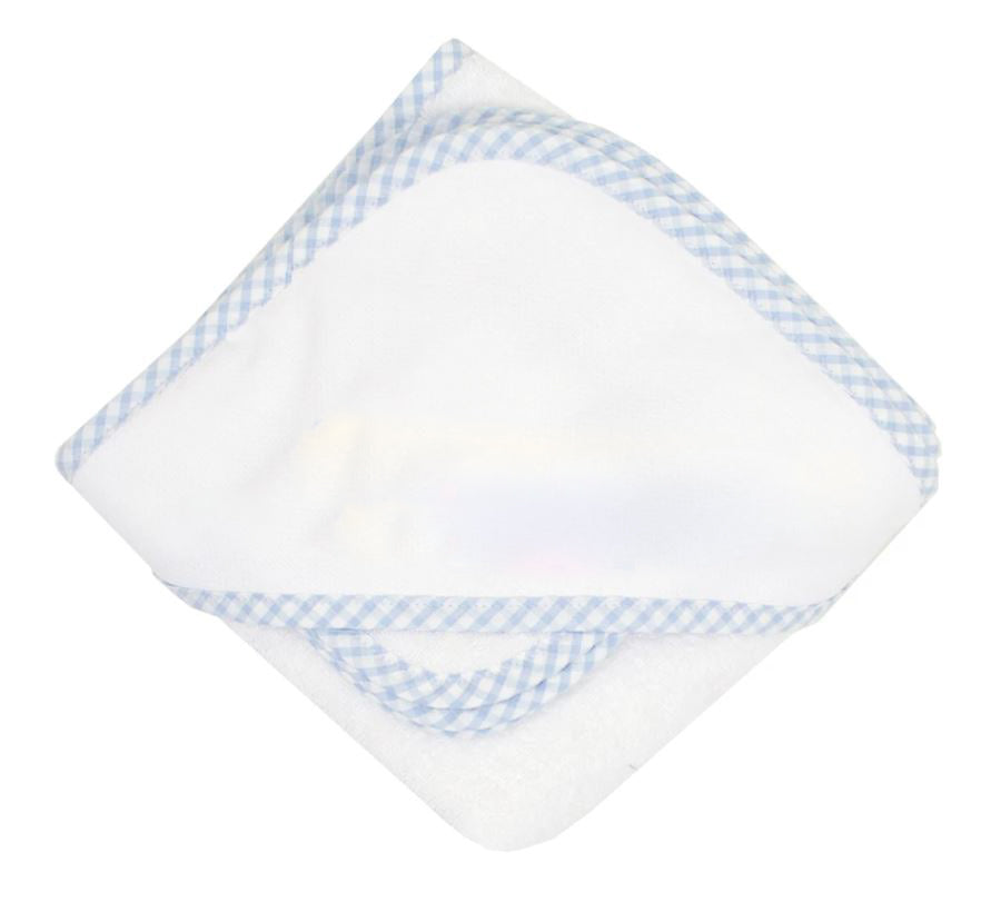 Gingham Trim Terry Hooded Towel Set - Blue