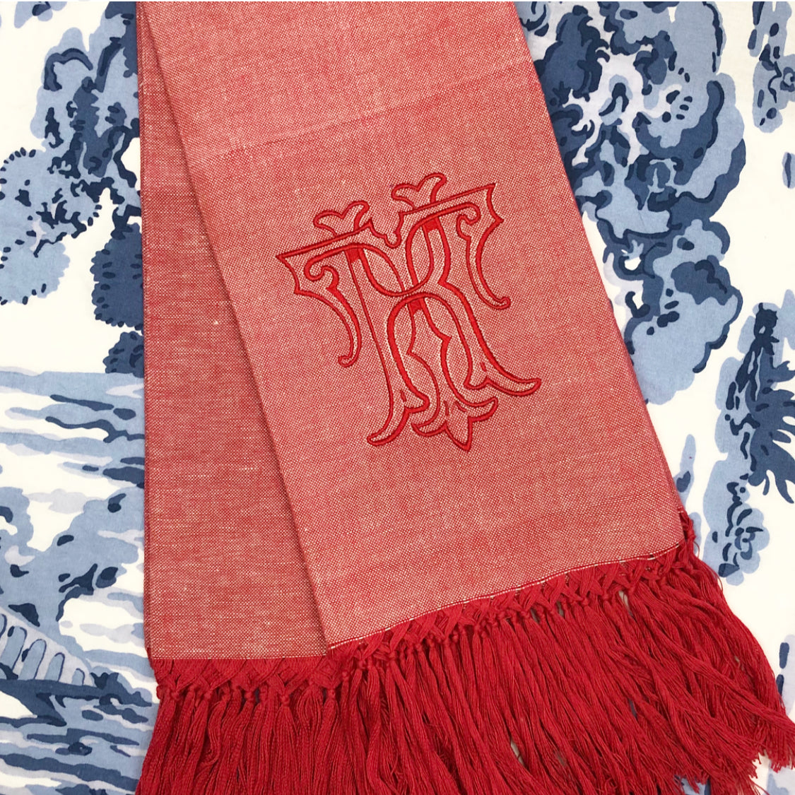 Red Fringe Linen Hand Towel