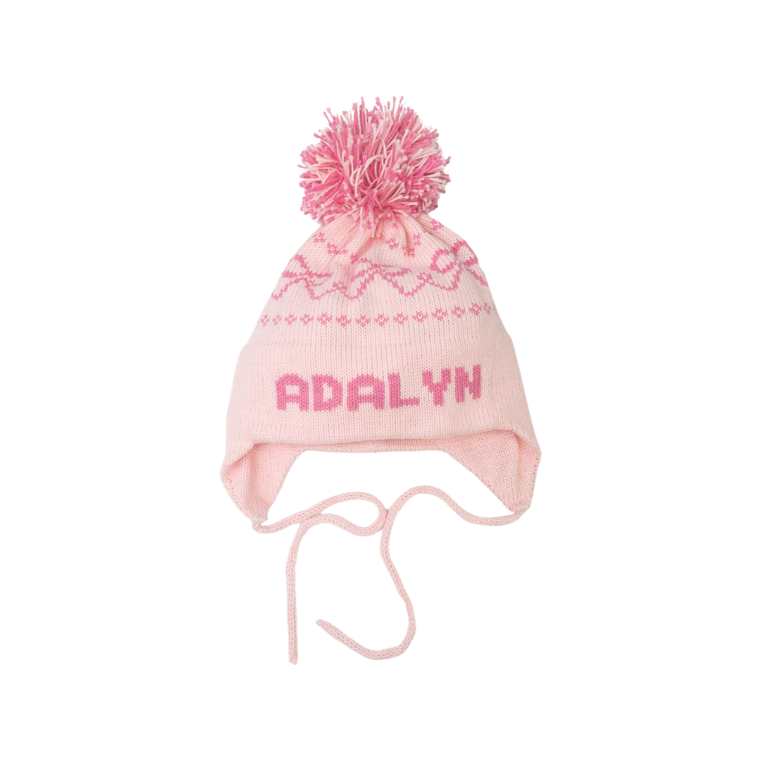 Bow Pom Pom hat, Light Pink and Bright Pink