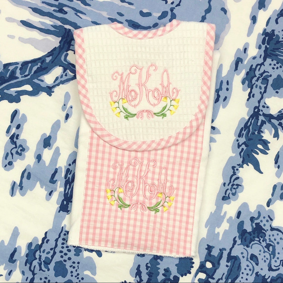 Gingham Burp Pad and Bib Set - Pink