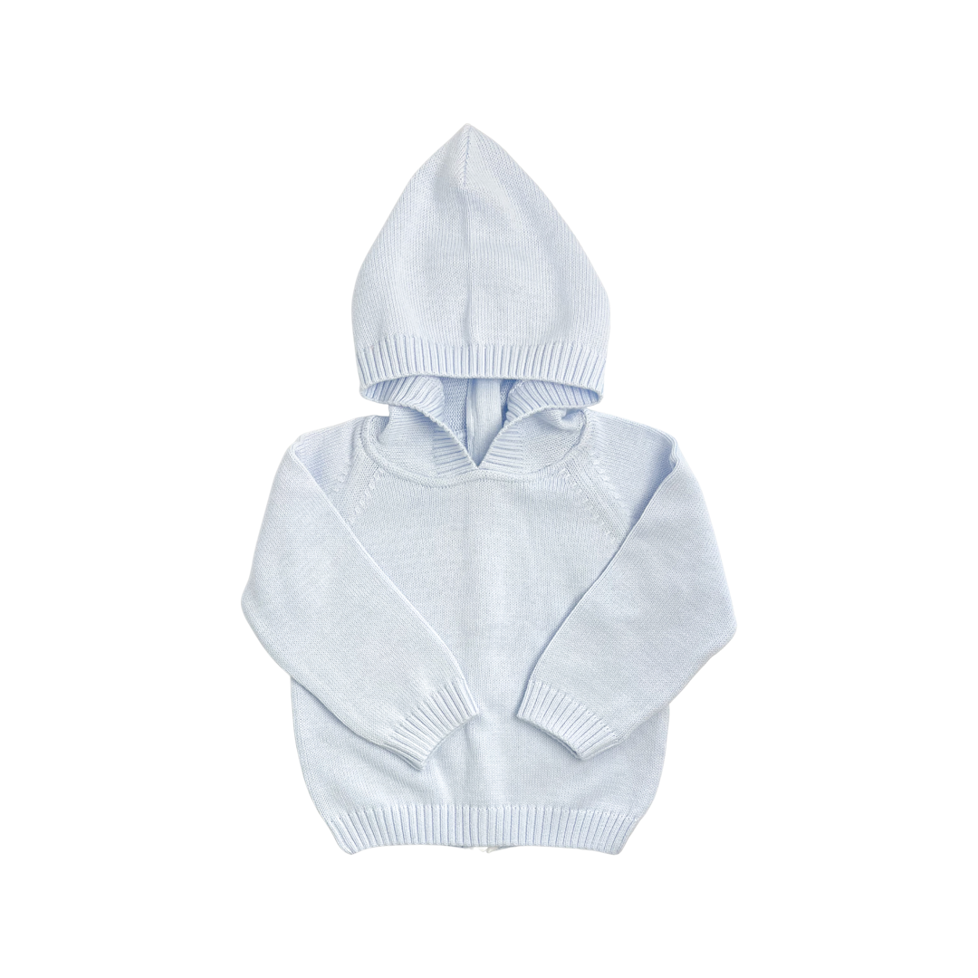 Zip Back Hoodie Sweater- Light Blue