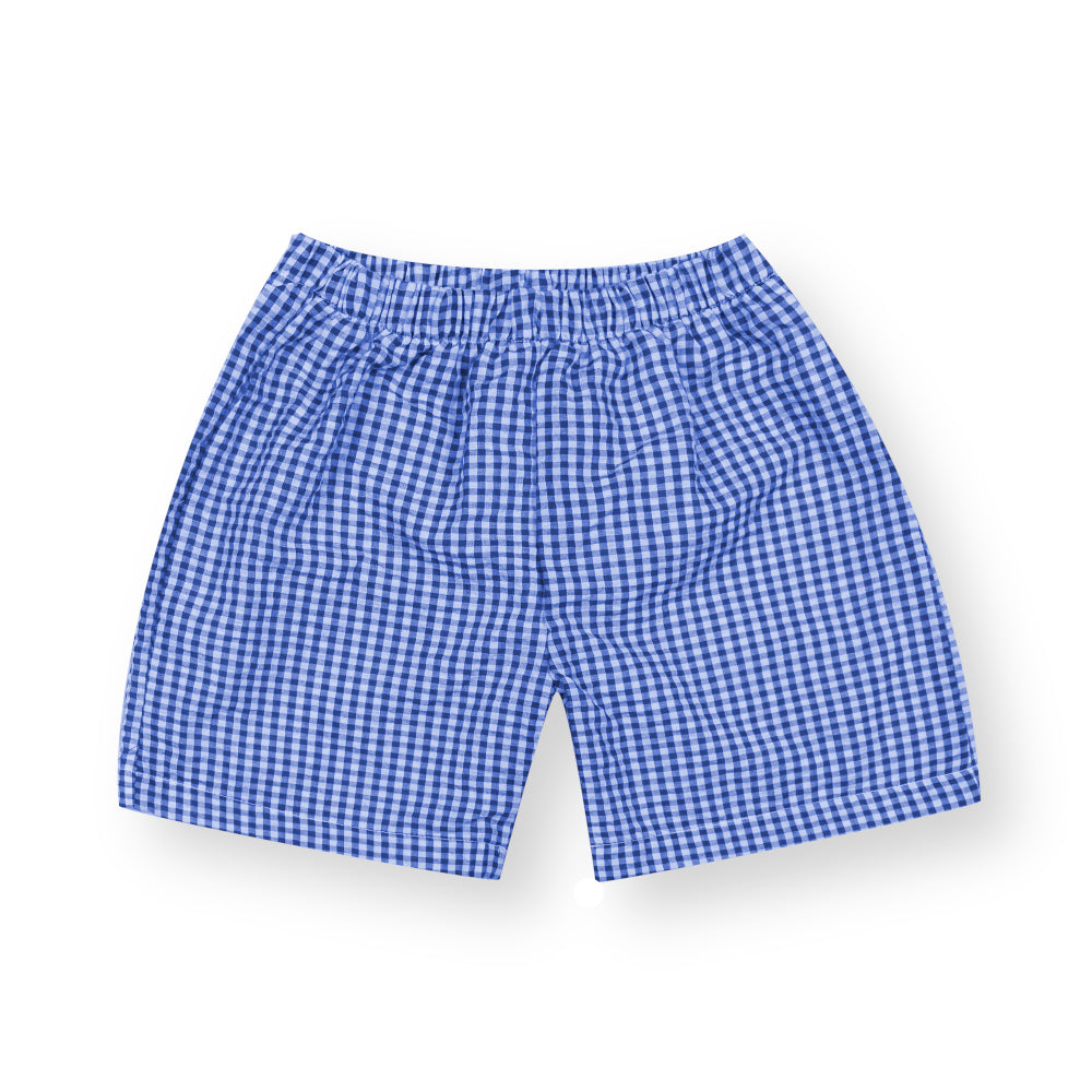 Boys Navy Blue Seersucker Gingham Shorts