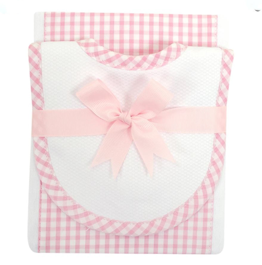 Gingham Burp Pad and Bib Set - Pink