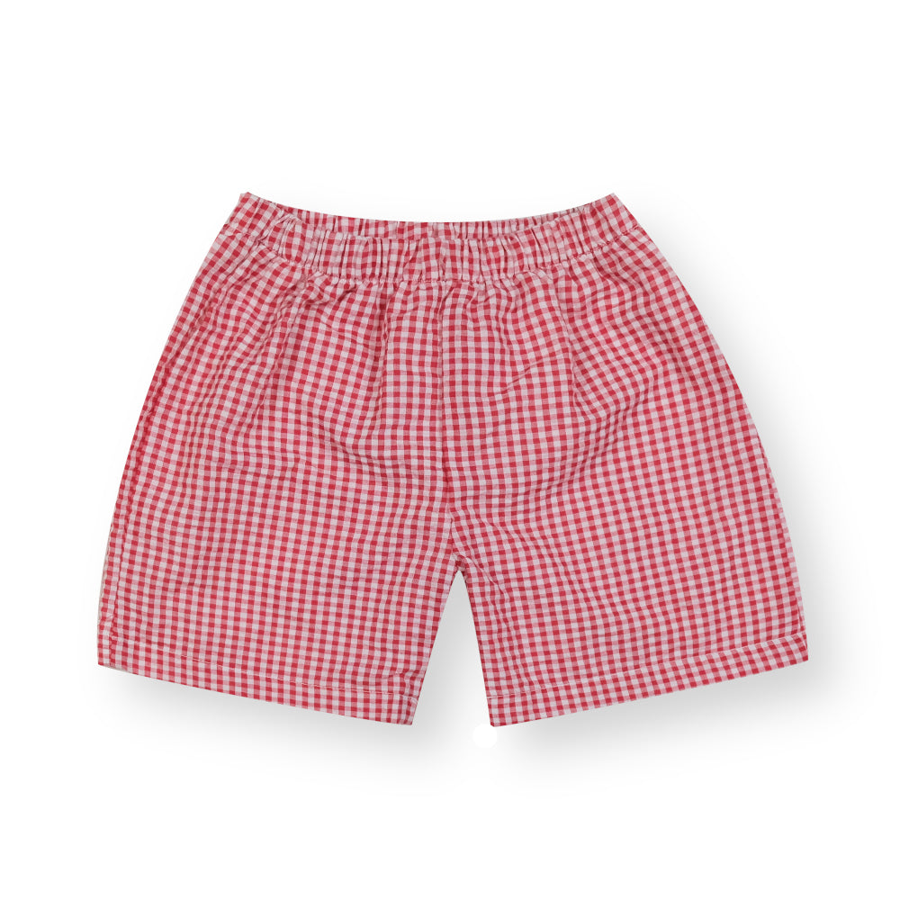 Boys Red Seersucker Gingham Shorts