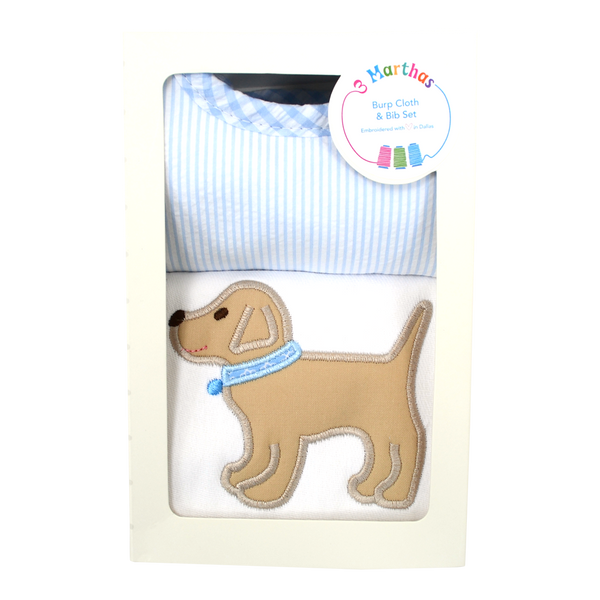 Blue Lab Puppy Bib & Burp Box Set