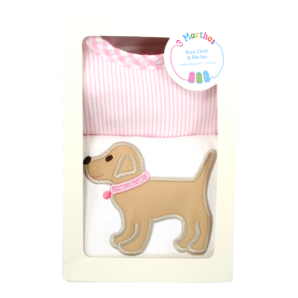 Pink Lab Puppy Bib & Burp Box Set