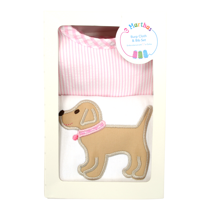 Pink Lab Puppy Bib & Burp Box Set