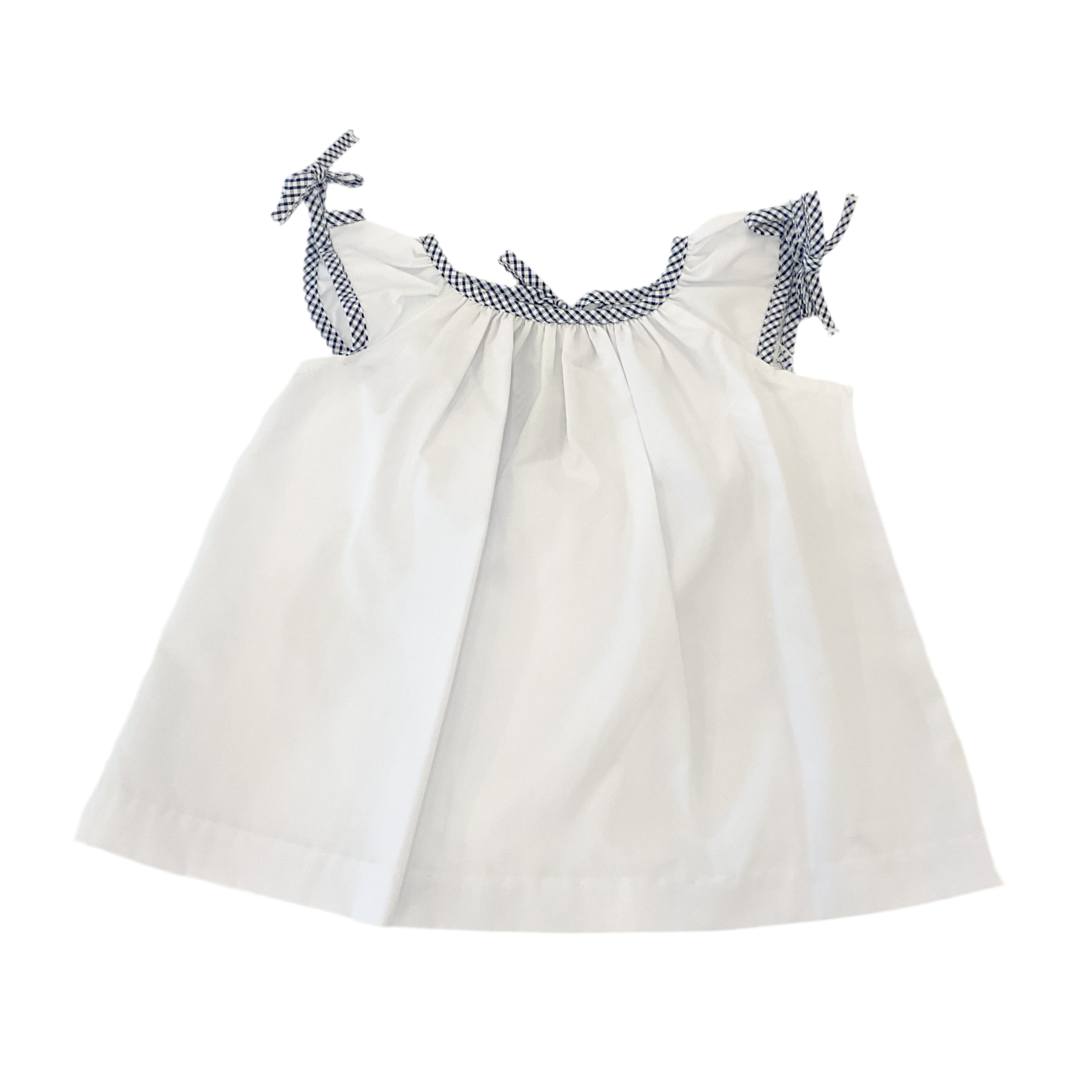 Ellie Blouse, White with Royal Blue Gingham Trim