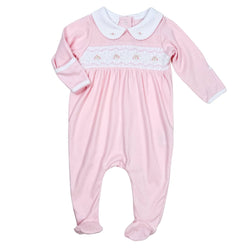 Emily Smocked Footie - Pink: Newborn