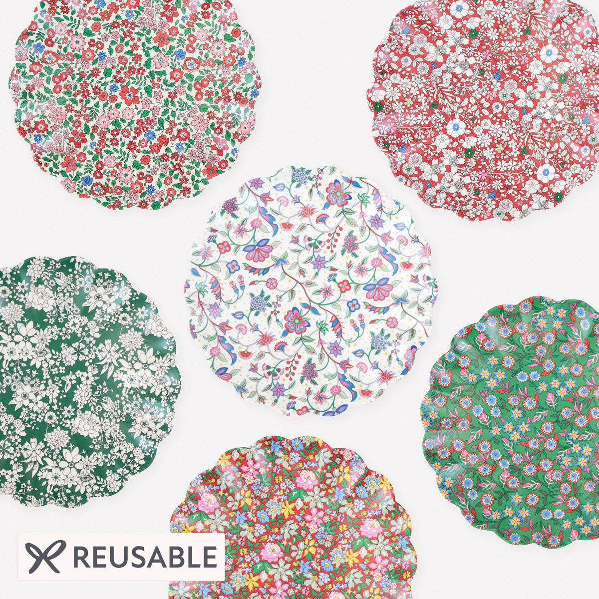 Meri Meri x Liberty Red & Green Reusable Small Plates