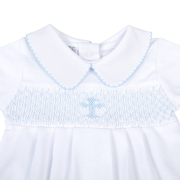 Blessed Smocked Collared S/S Bubble - Blue: Blue / NB