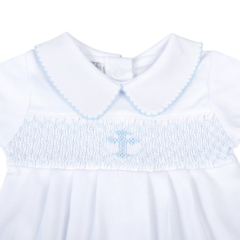 Blessed Smocked Collared S/S Bubble - Blue: Blue / NB