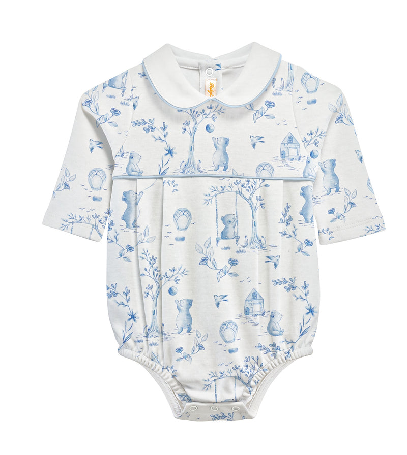 Toile de Jouy - Blue printed bubble with round collar