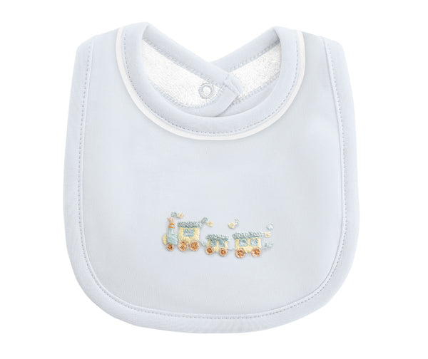 Train Blue Bib with Piping