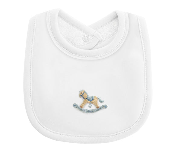 Rocking Horse White Bib with Piping